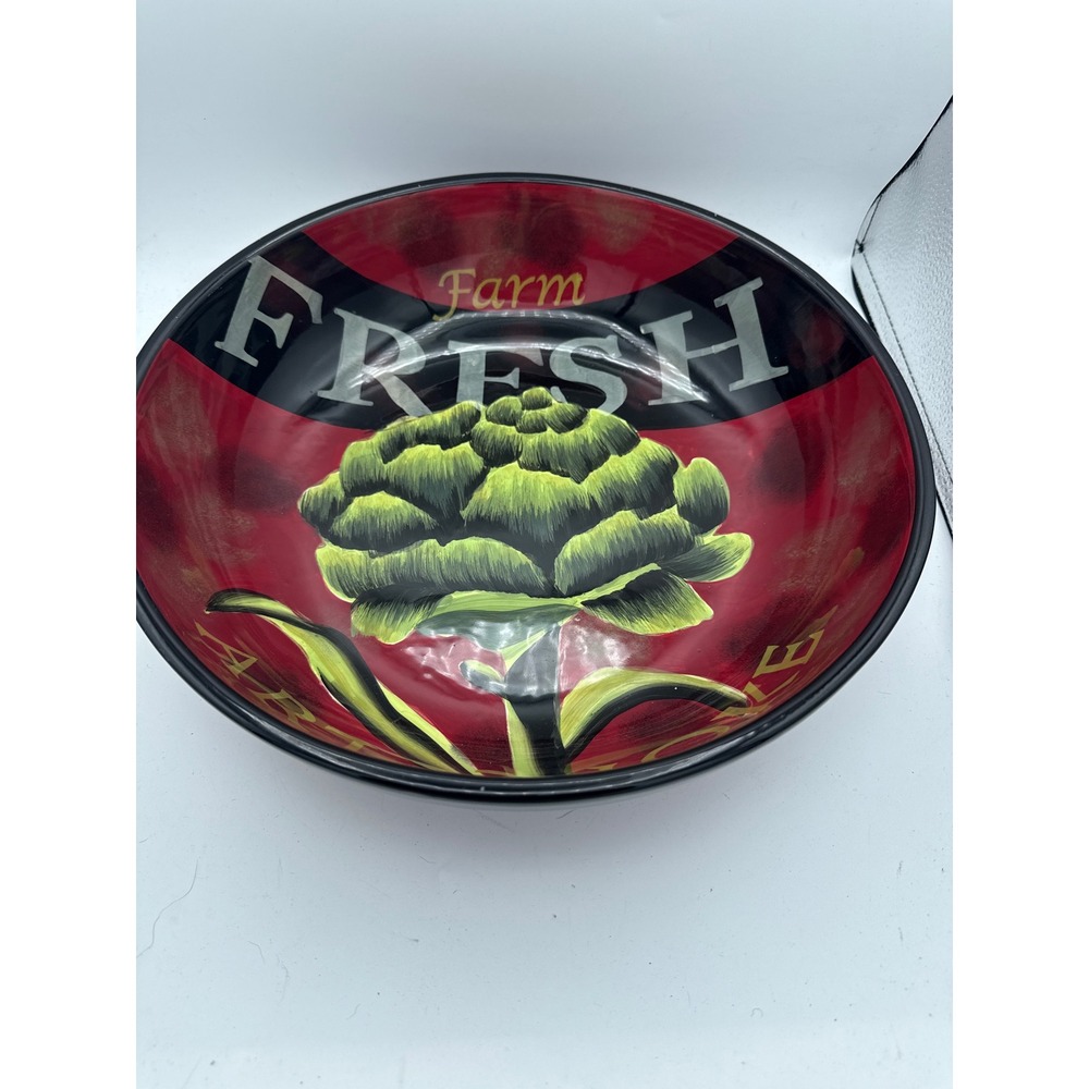 Certified International Jennifer Brinley Farm Fresh Artichoke Serving Bowl Red
